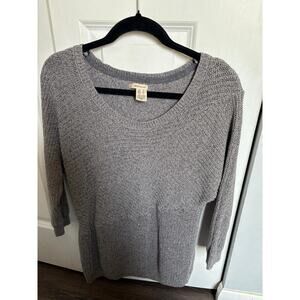 DKNY Womans Sweater Top Gray Solid Large Cotton Long Sleeve Pullover Size Small